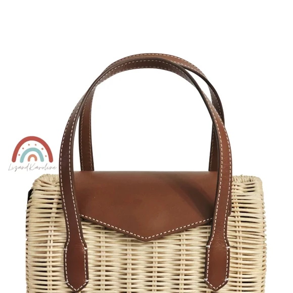 New! J. Crew Small Rattan Leather Top Handle Satchel Crossbody Bag - Picture 6 of 16